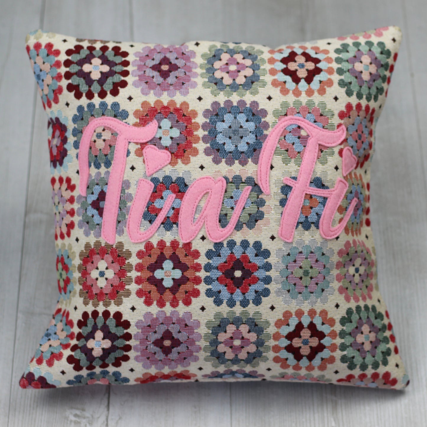 "Ti a Fi" "You and Me" Floral Crochet style cushion