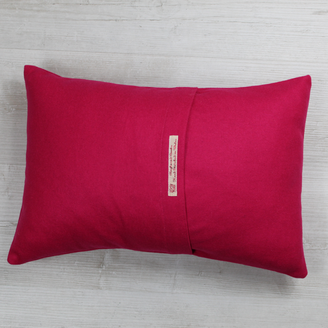 Cariad Appliqué Valentine Cushion – Bright Pink Wool Cushion