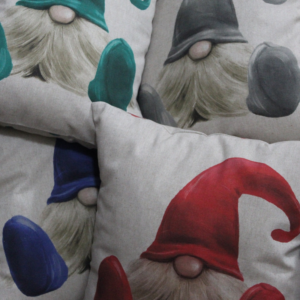 Whimsical Gnome Cushion – Available in Red, Green, Blue &amp; Grey