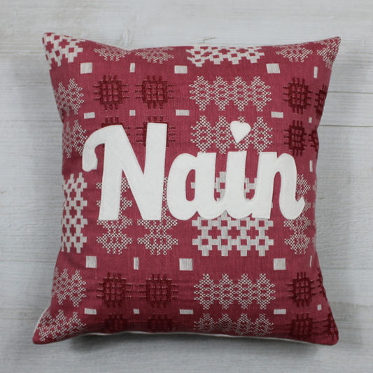 Nain Cushion - Pink Welsh Tapesty Style Fabric