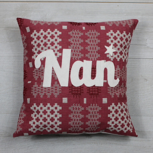 Nan Cushion - Pink Welsh Tapesty Style Fabric