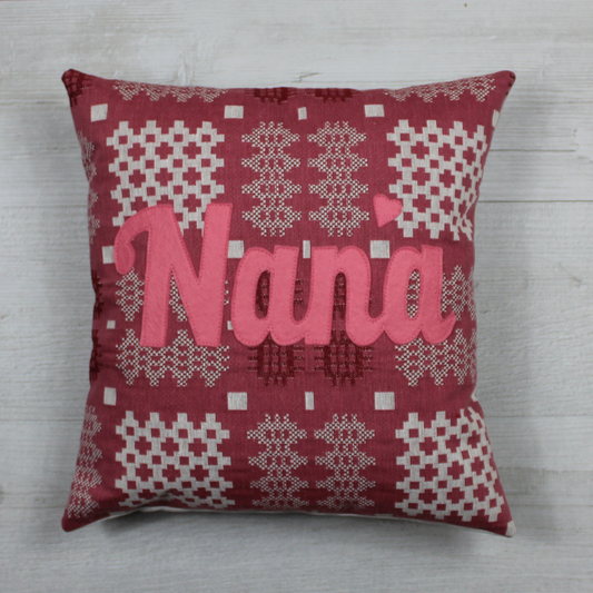 Nana Cushion - Pink Welsh Tapesty Style Fabric