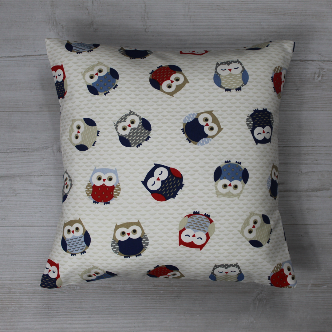 Decorative cushion with owl pattern on a lovely 100% cotton fabric