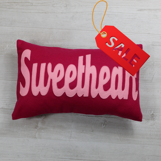 Sweetheart Appliqué Valentine Cushion – Bright Pink Wool Cushion