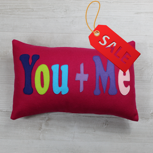 You and Me Appliqué Valentine Cushion – Bright Pink Wool Cushion