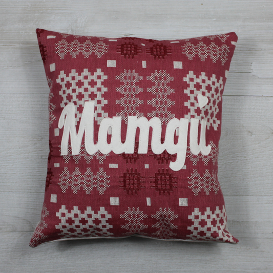 Mamgu Cushion - Pink Welsh Tapesty Style Fabric