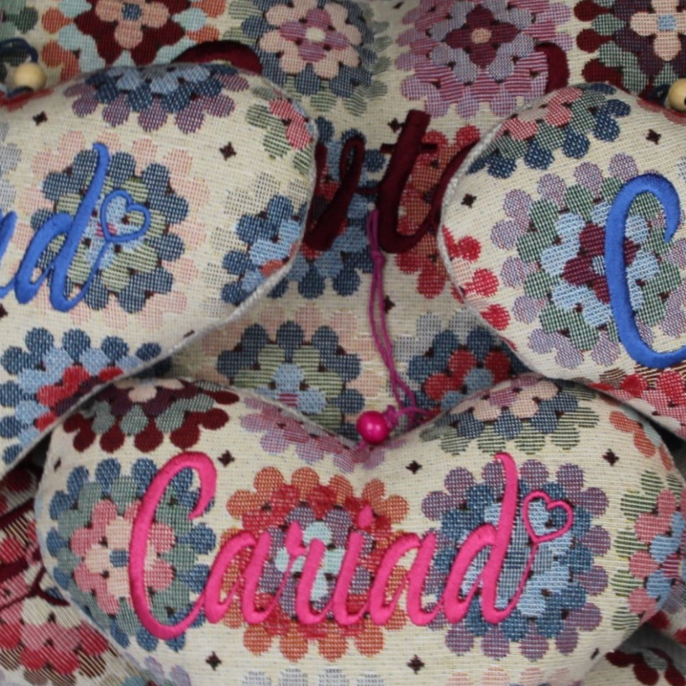 "Caru chi mwy" "Love You More"  Floral Crochet style Heart